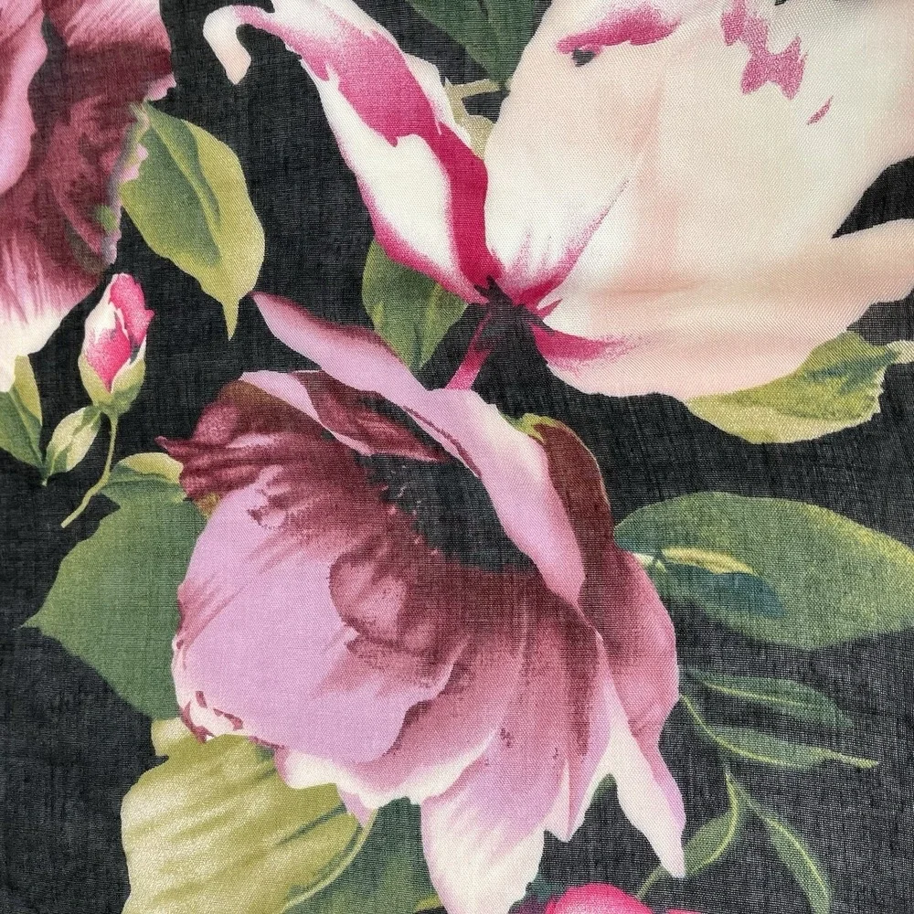 J Jill Scarf Wrap Black Floral Lightweight‎ Rayon Dark Romantic Layer Office